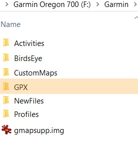 Ordner für GPX-Dateien bei Garmin-Geräten: GPX oder NewFiles.